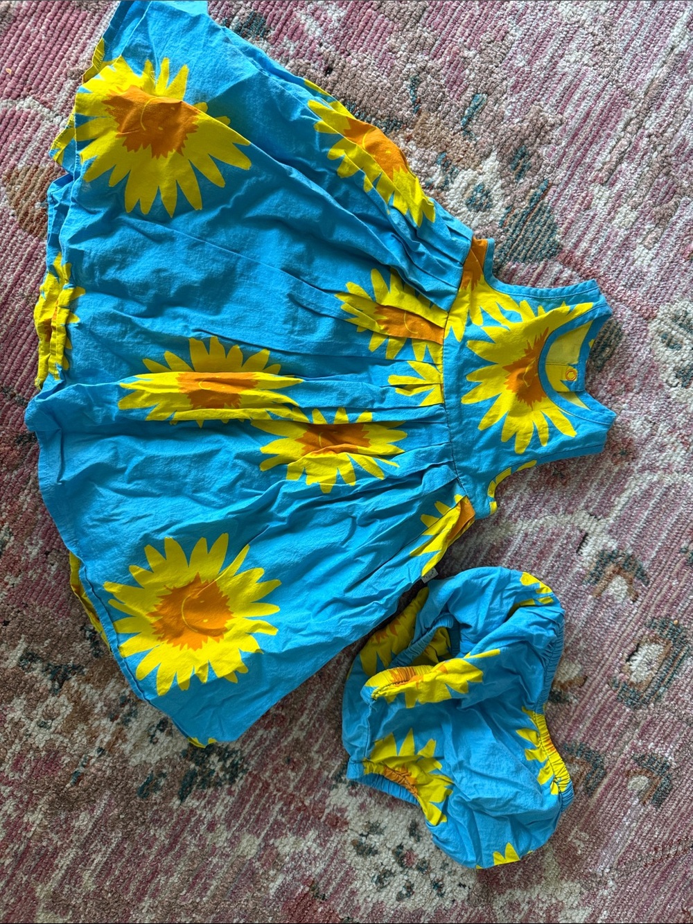 Stella McCartney Bright Blue Sunflower Dress with Yellow Bloom